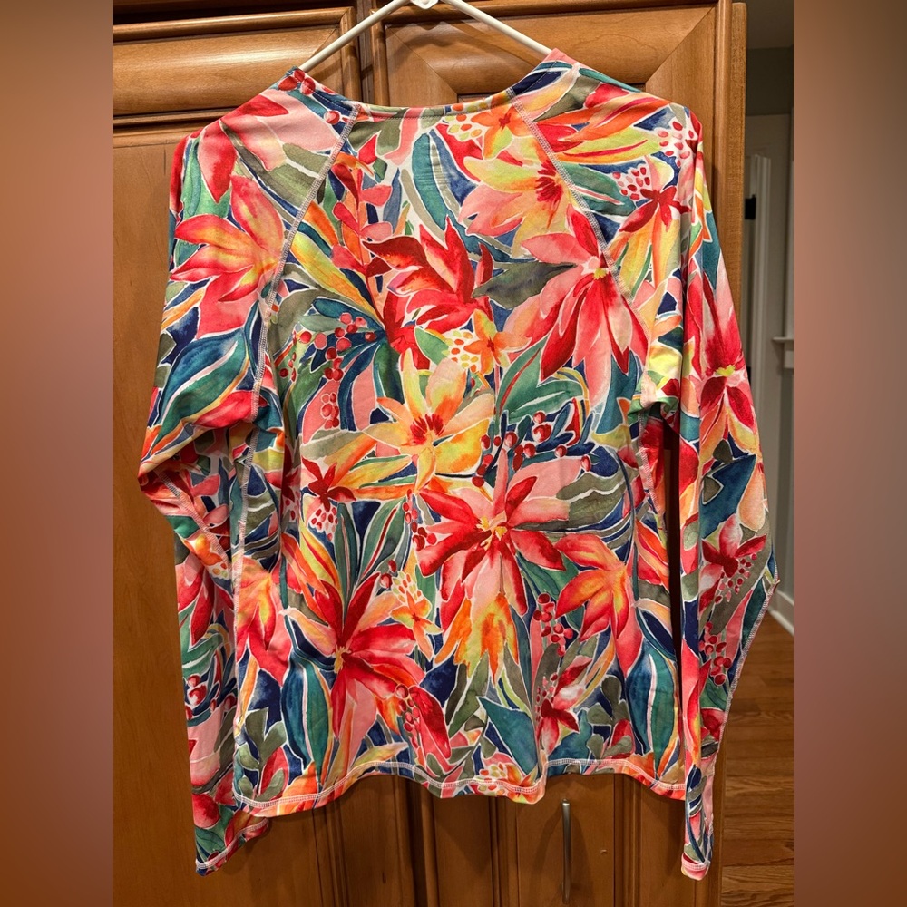 Hurley Women's Floral Long Sleeve SPF 50+ sun protection rash guard shirt size L - Picture 3 of 3